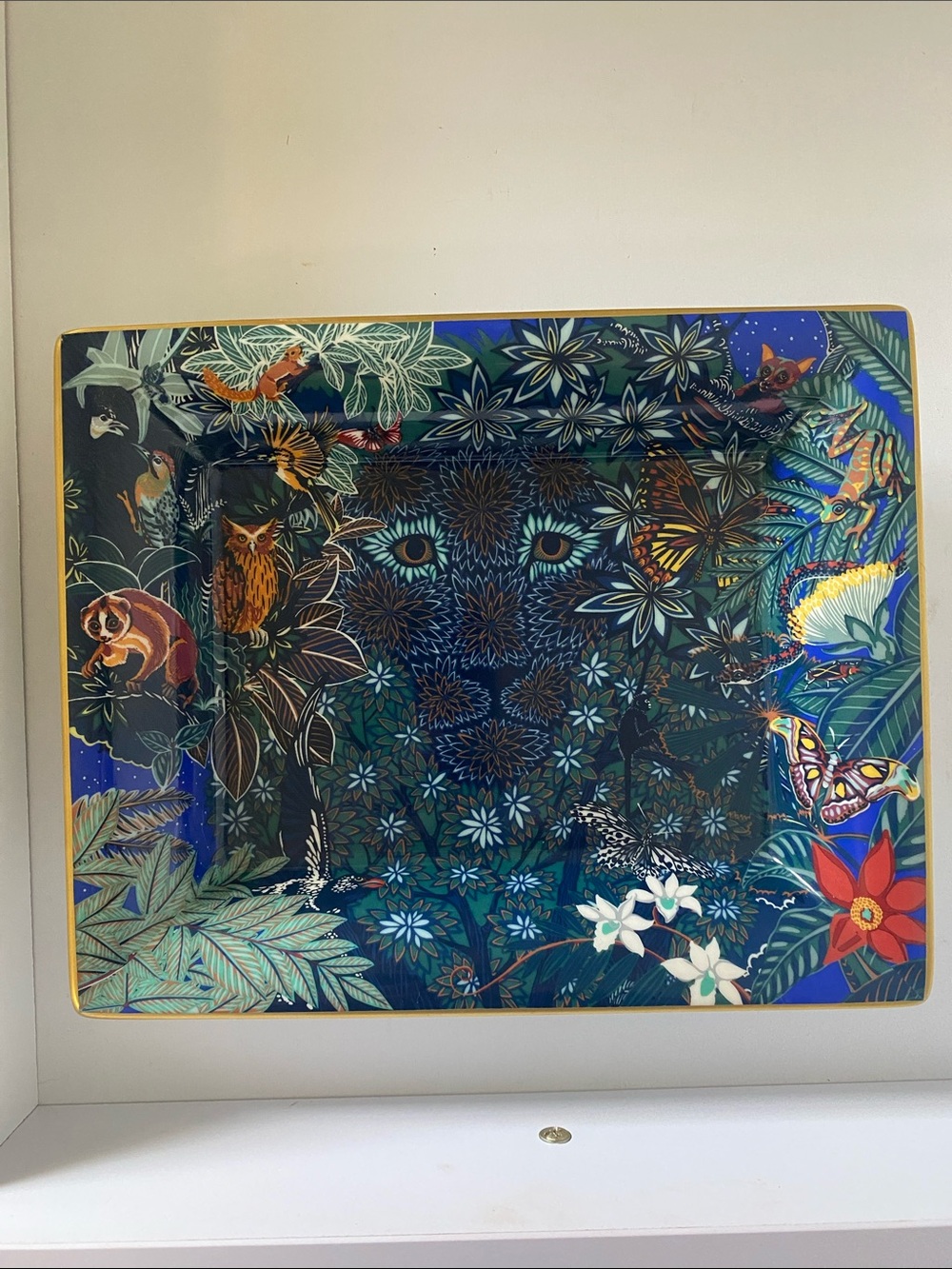 Hermes Decorative Jungle Animal Change Art Tray in Blue and Green